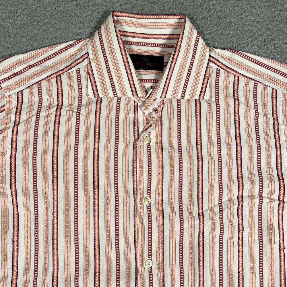 ETRO Shirt Mens 40 Orange Striped Cotton Casual Preppy‎ Button Up Made in Italy
